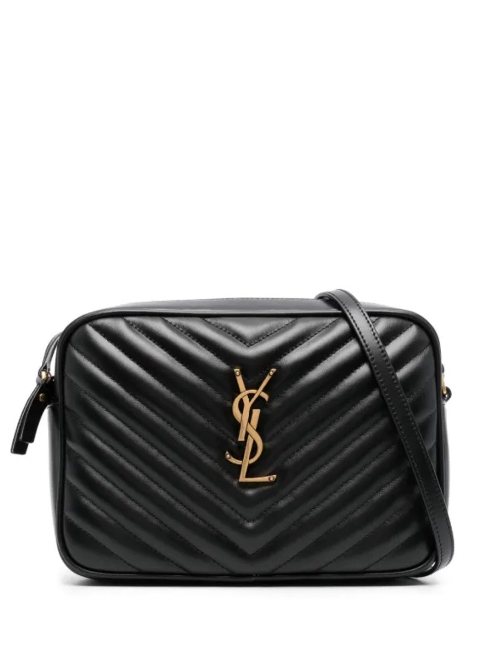 Saint Laurent Black Quilted Leather Camera Bag with Gold YSL Logo